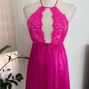 Victoria's Secret Hot Pink Lace-Trim Chemise